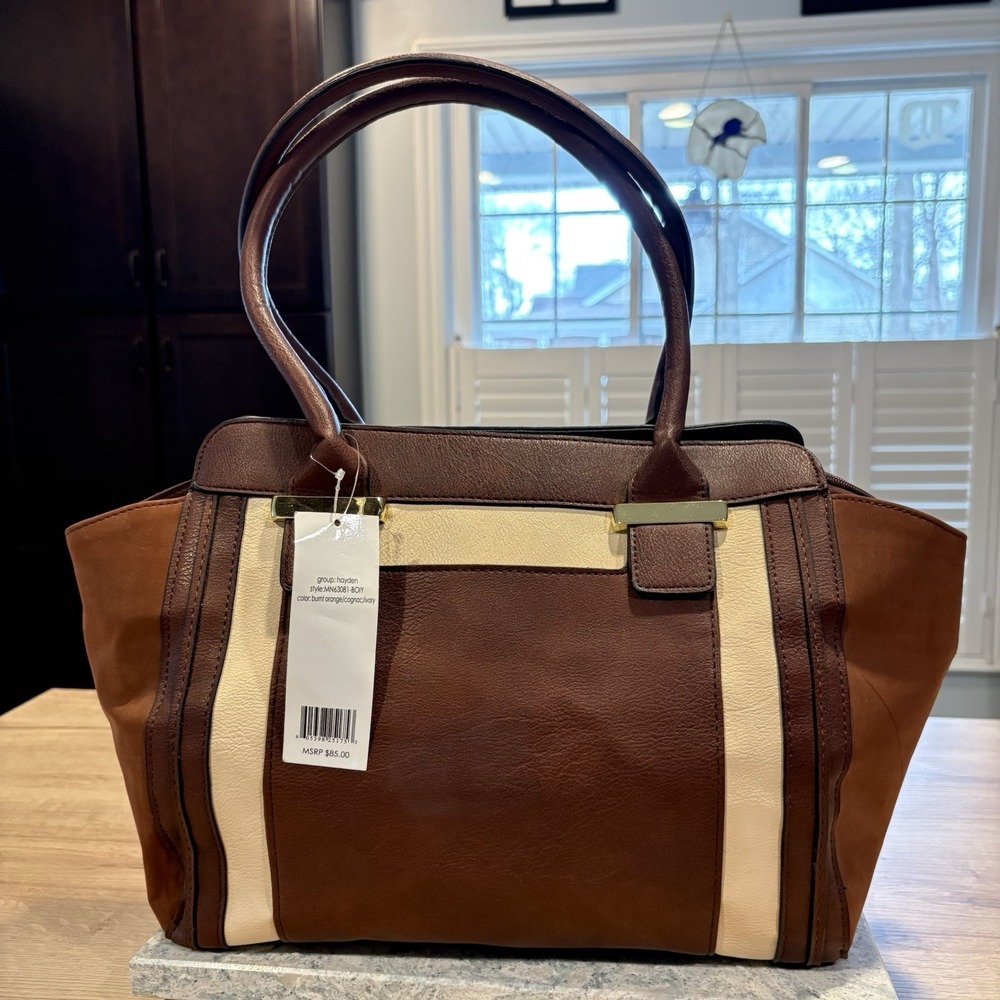 Mondani New York Classic Hayden Three Tone Brown Purse Satchel Tote NwT